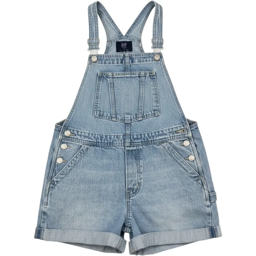 Gap Teen Denim Shortalls Light Wash Blue Kids XL Adjustable Straps